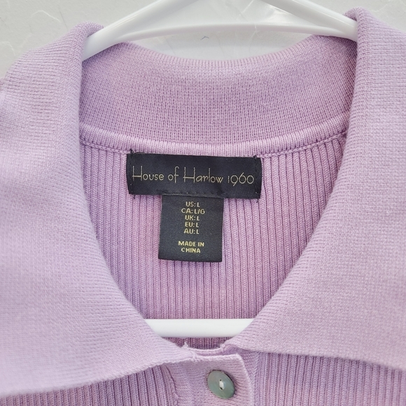 House of Harlow 1960 Lavender Ribbed Knit Polo Midi Dress Women's Size Large - Picture 9 of 12